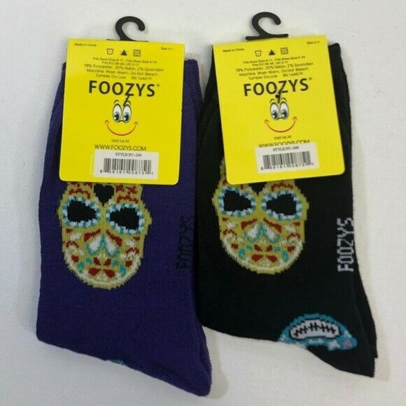 2 PAIRS Foozys Women's Socks, DAY OF THE DEAD Prin - Picture 3 of 4